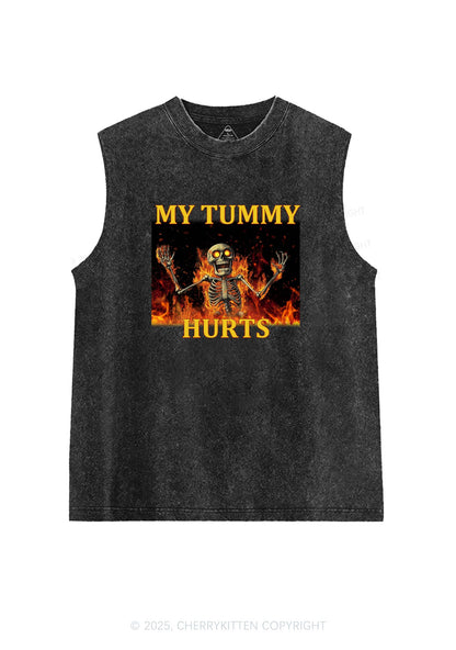 Skeleton Tummy Hurts Y2K Washed Tank Cherrykitten