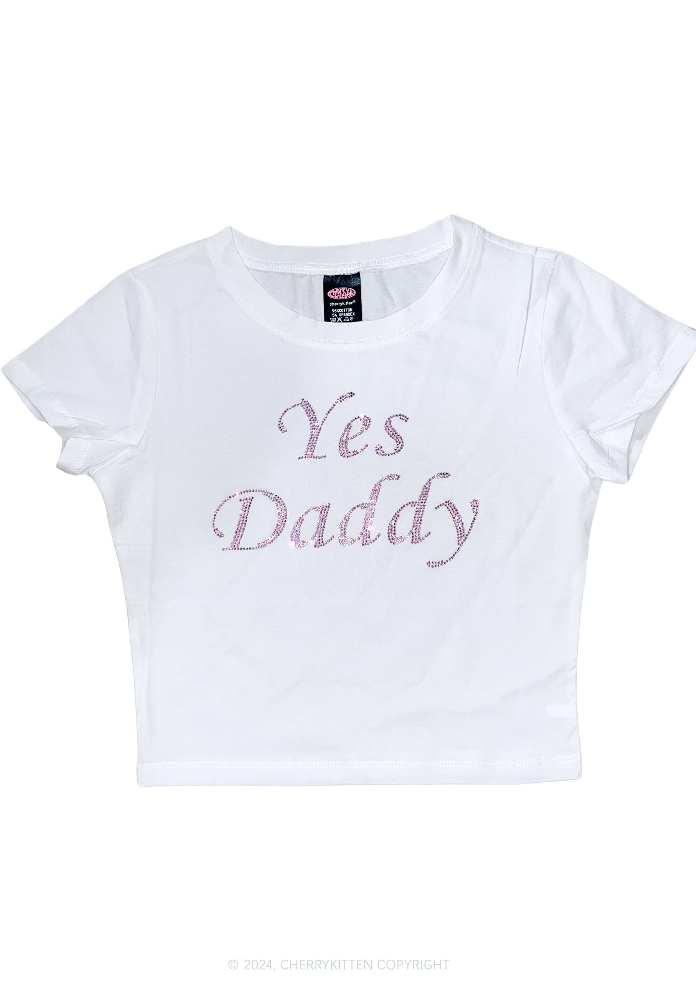 Rhinestone Yes Daddy Y2K Baby Tee Cherrykitten