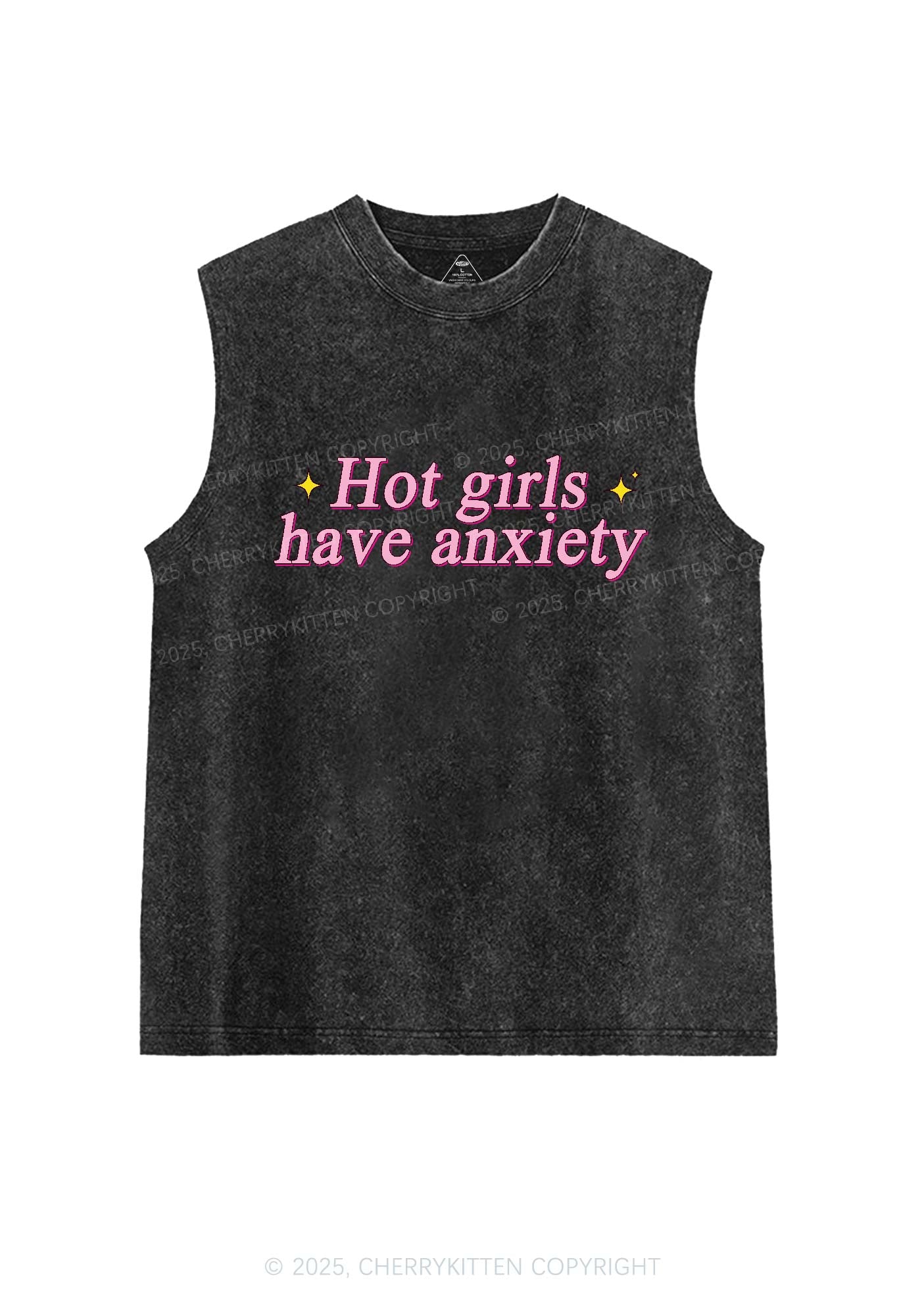 Hot Girls Anxiety Y2K Washed Tank Cherrykitten