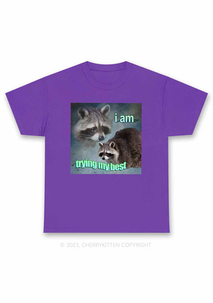 I Am Trying My Best Raccoon Y2K Chunky Shirt Cherrykitten