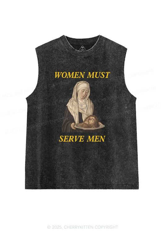 Women Must Serve Men Y2K Washed Tank Cherrykitten