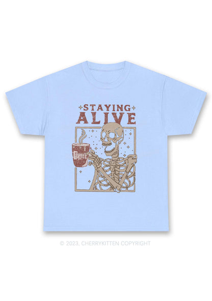 Staying Alive Skeleton Halloween Y2K Chunky Shirt Cherrykitten