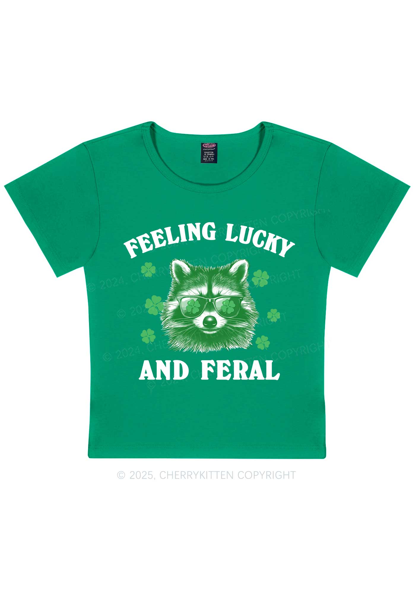 Feeling Lucky And Feral St Patricks Y2K Baby Tee Cherrykitten