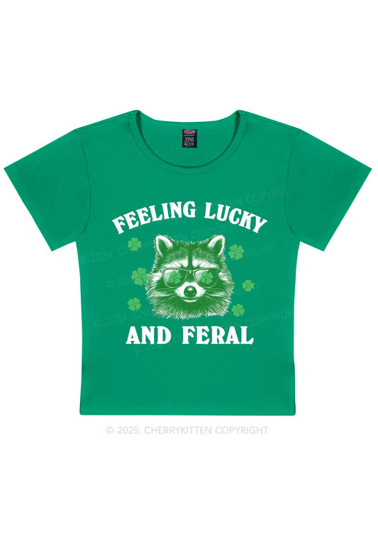 Feeling Lucky And Feral St Patricks Y2K Baby Tee Cherrykitten