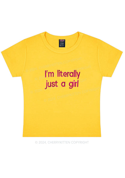 Embroidered Literally Just A Girl Y2K Baby Tee Cherrykitten