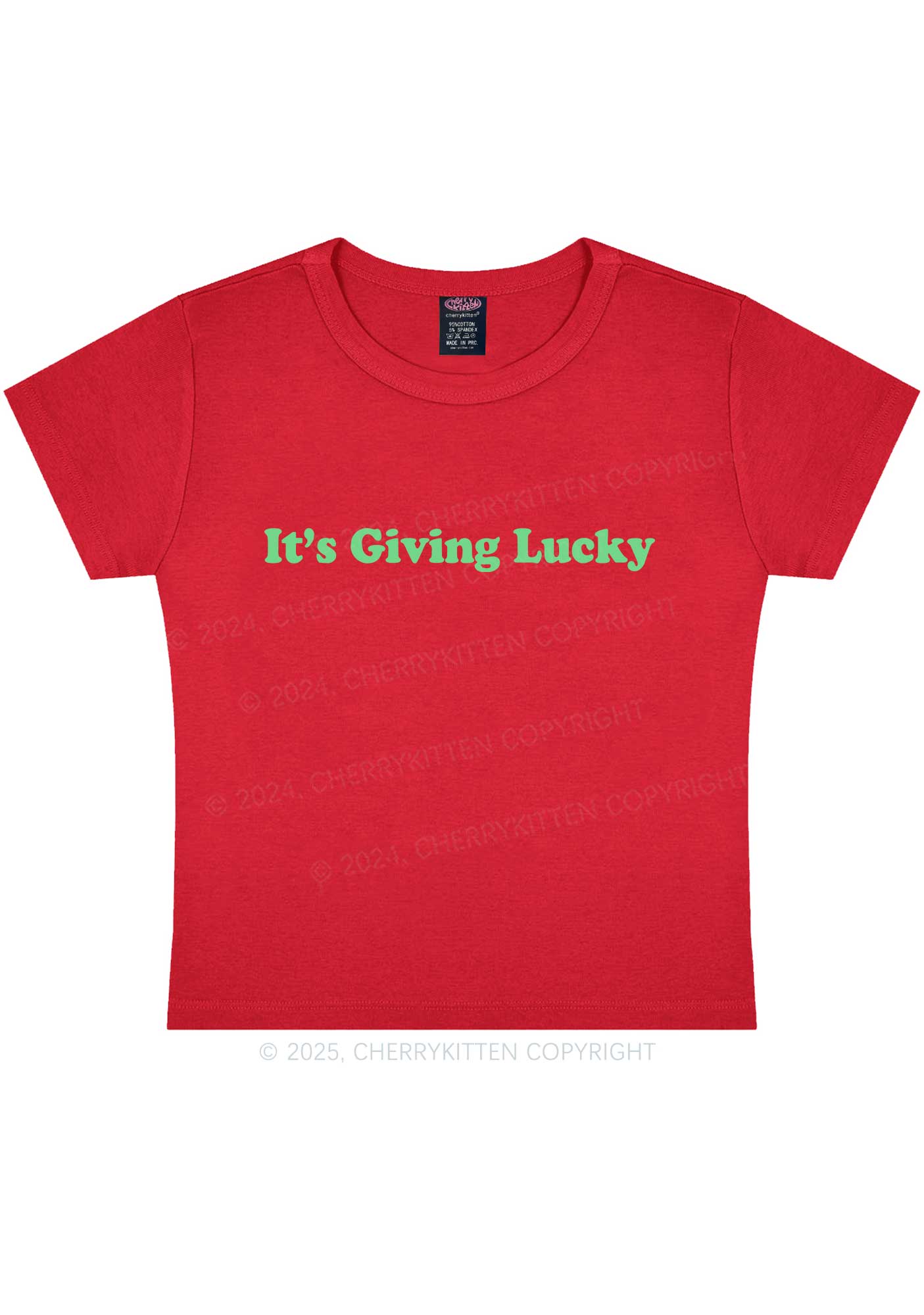 Its Giving Lucky St Patricks Y2K Baby Tee Cherrykitten