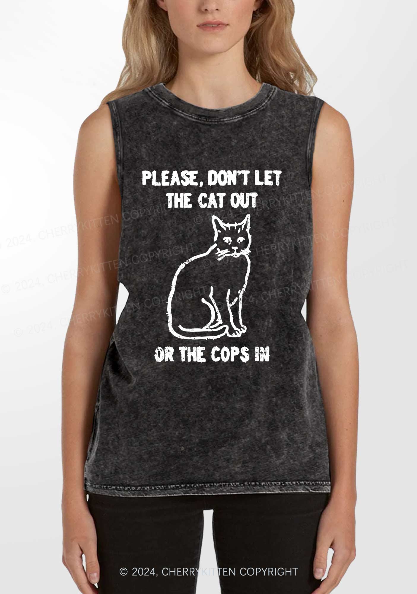 Don't Let The Cat Out Y2K Washed Tank Cherrykitten