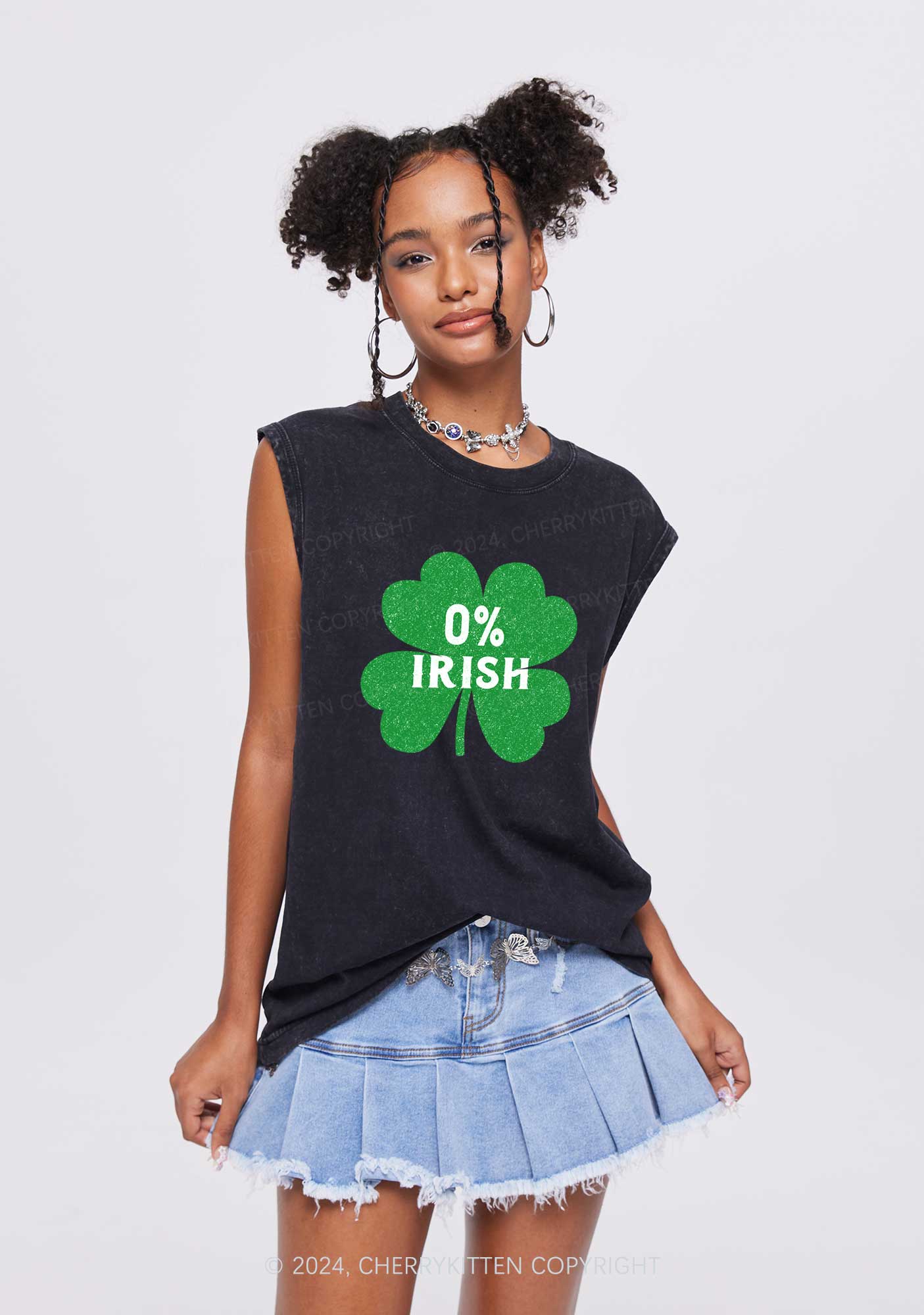 Zero Percent Irish St Patricks Y2K Washed Tank Cherrykitten