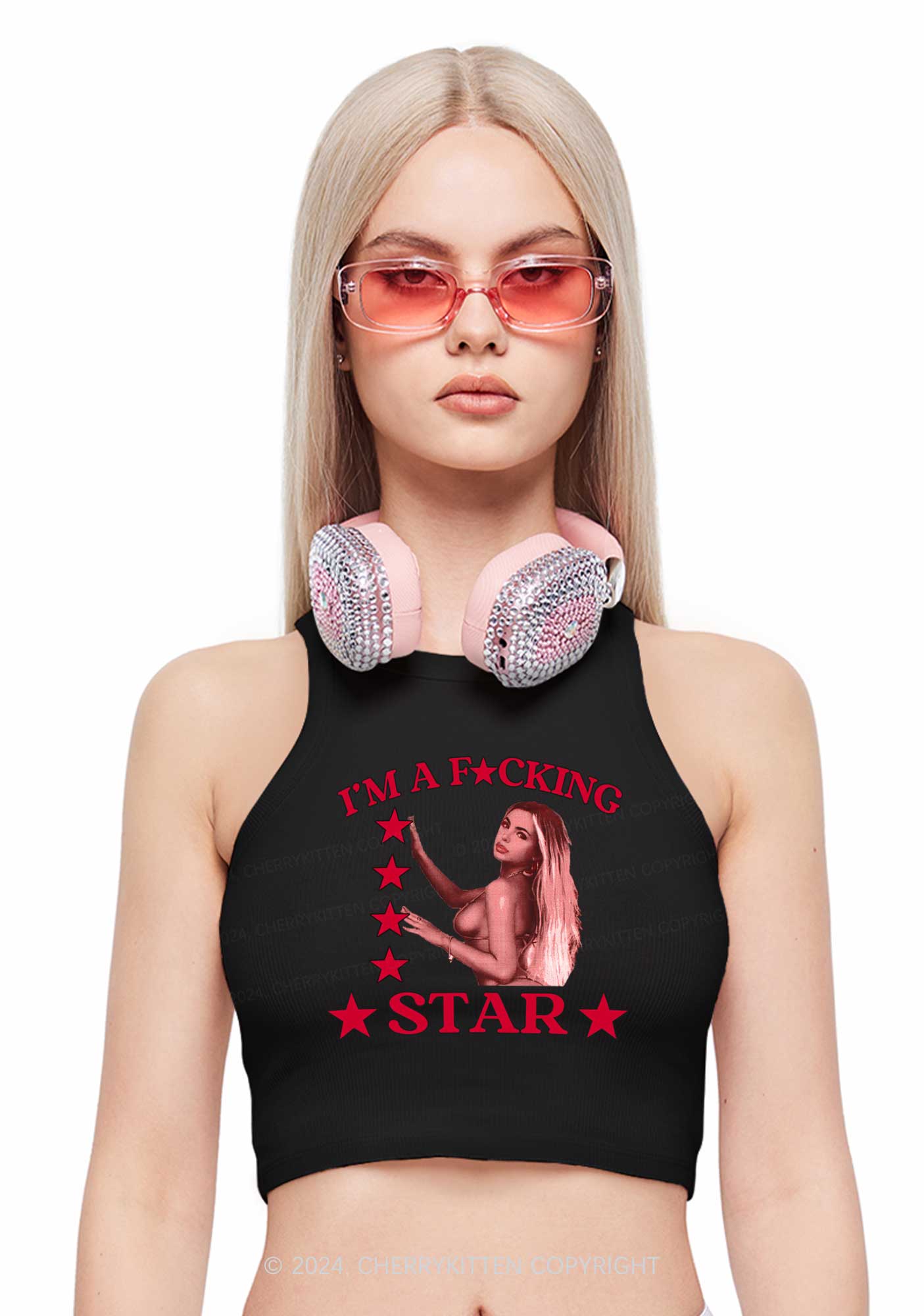 Custom Portrait Fxxking Star Y2K Crop Tank Top Cherrykitten