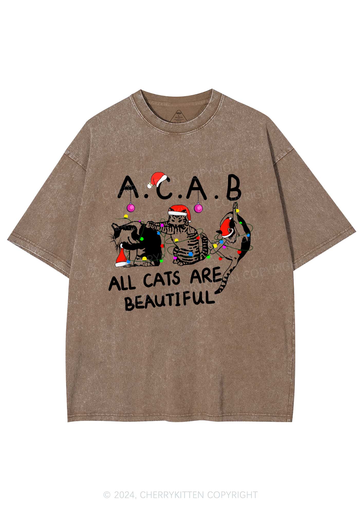 Christmas ACAB Cats Y2K Washed Tee Cherrykitten