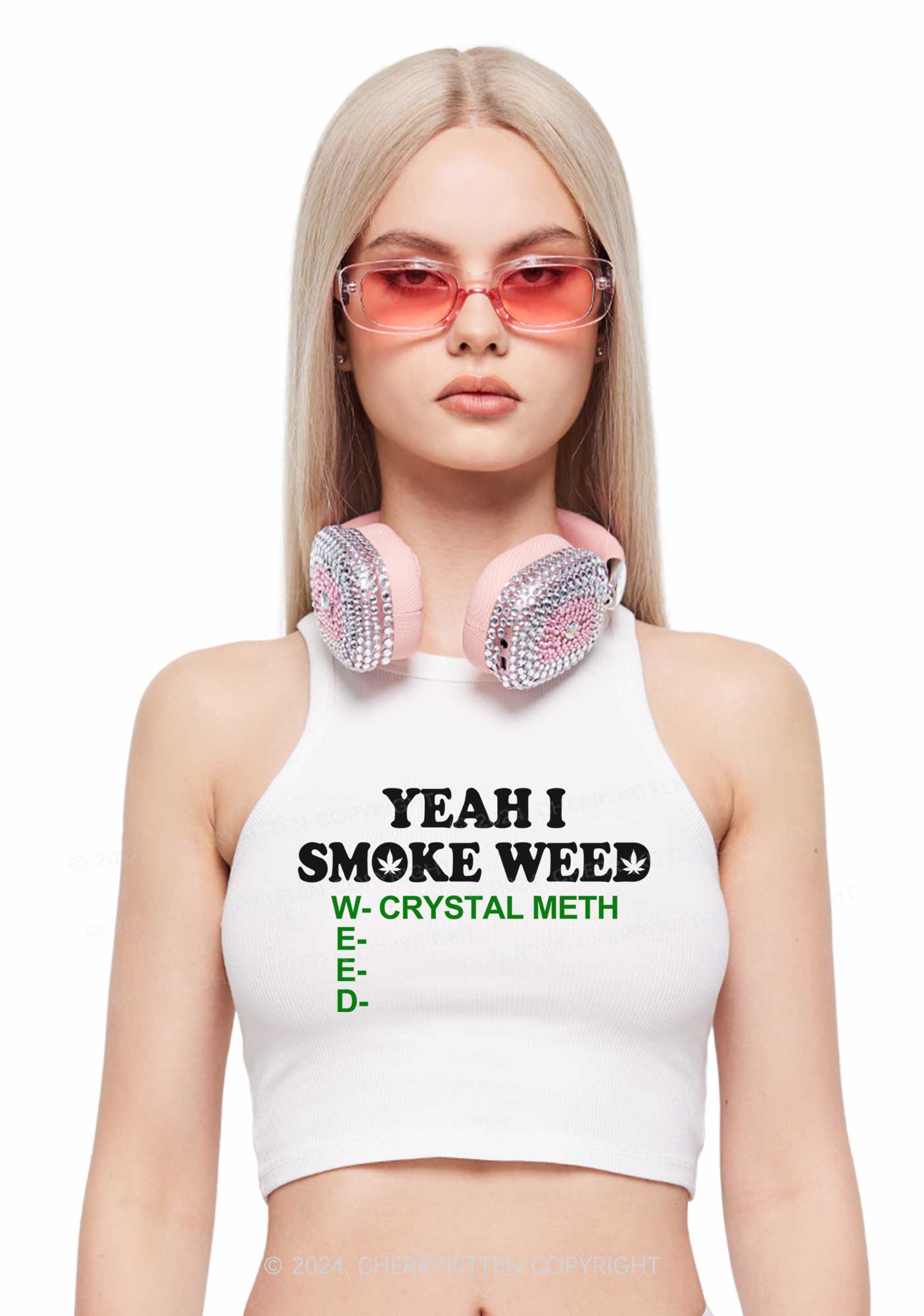 Yeah I Smoke Wxxd Y2K Crop Tank Top Cherrykitten