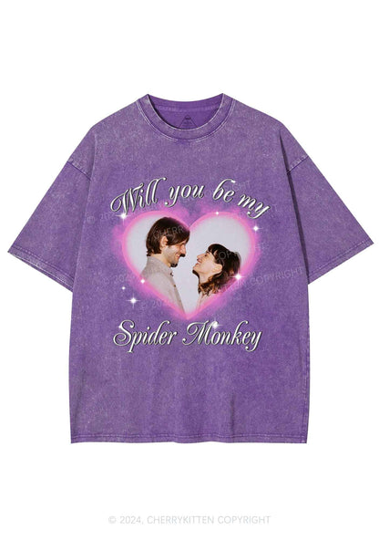 Spider Monkey Custom Photo Y2K Valentine's Day Washed Tee Cherrykitten