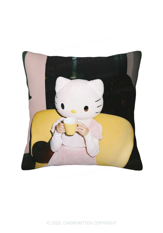 Kitten Afternoon Tea Y2K Throw Pillow Cover Cherrykitten