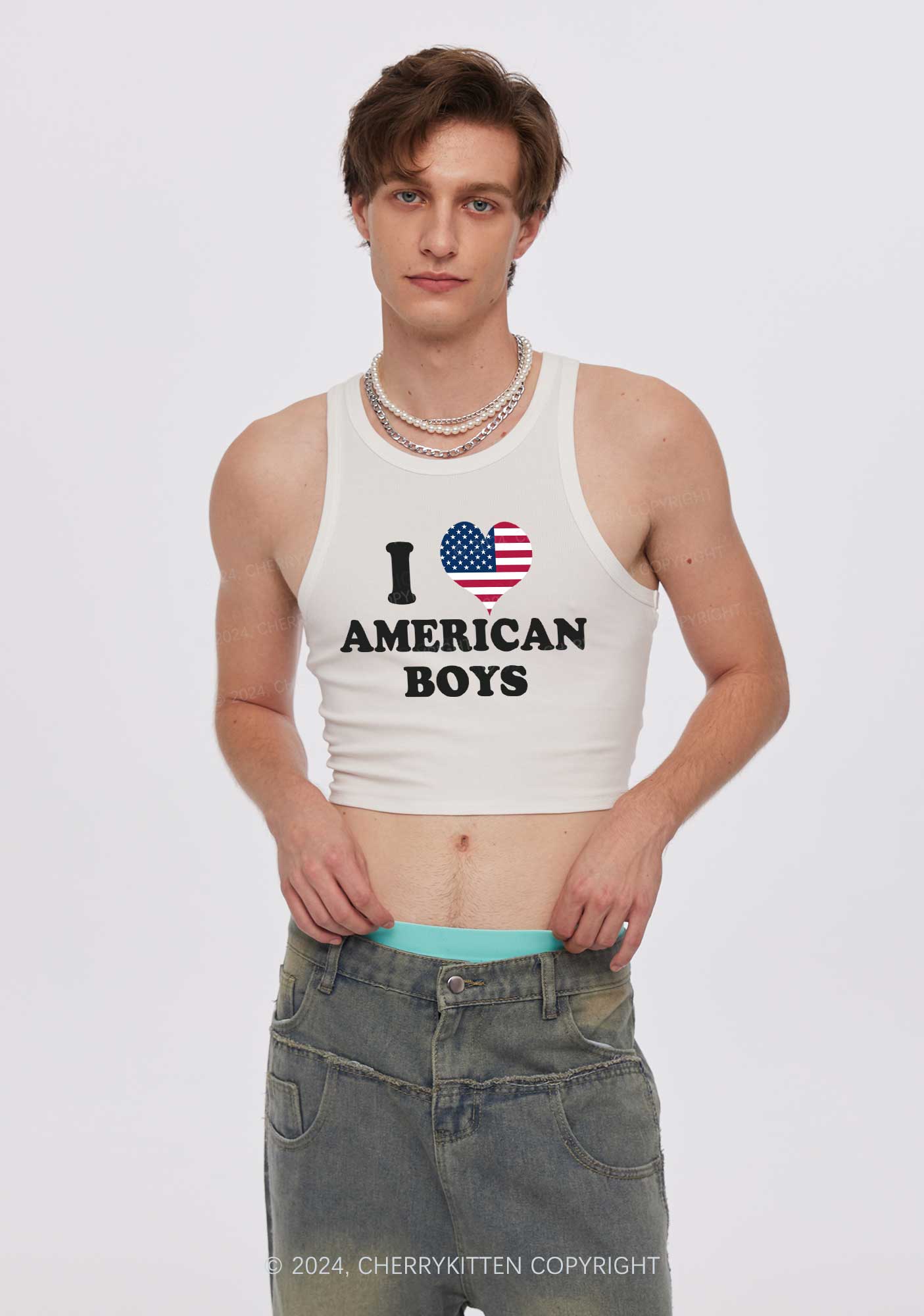 I Love Boys Custom Photo Y2K Crop Tank Top Cherrykitten