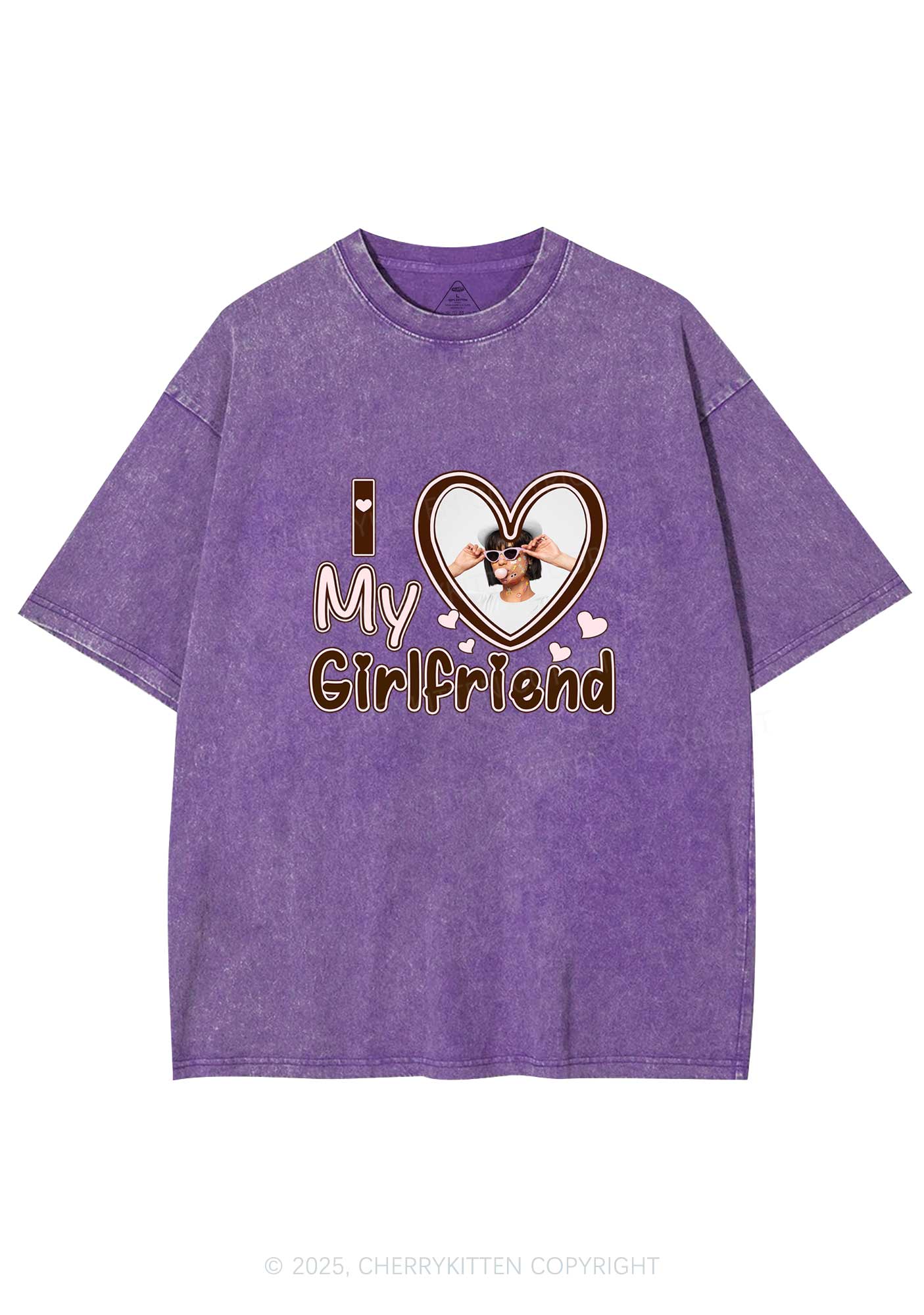 Custom Photo Brown Heart Y2K Valentine's Day Washed Tee Cherrykitten