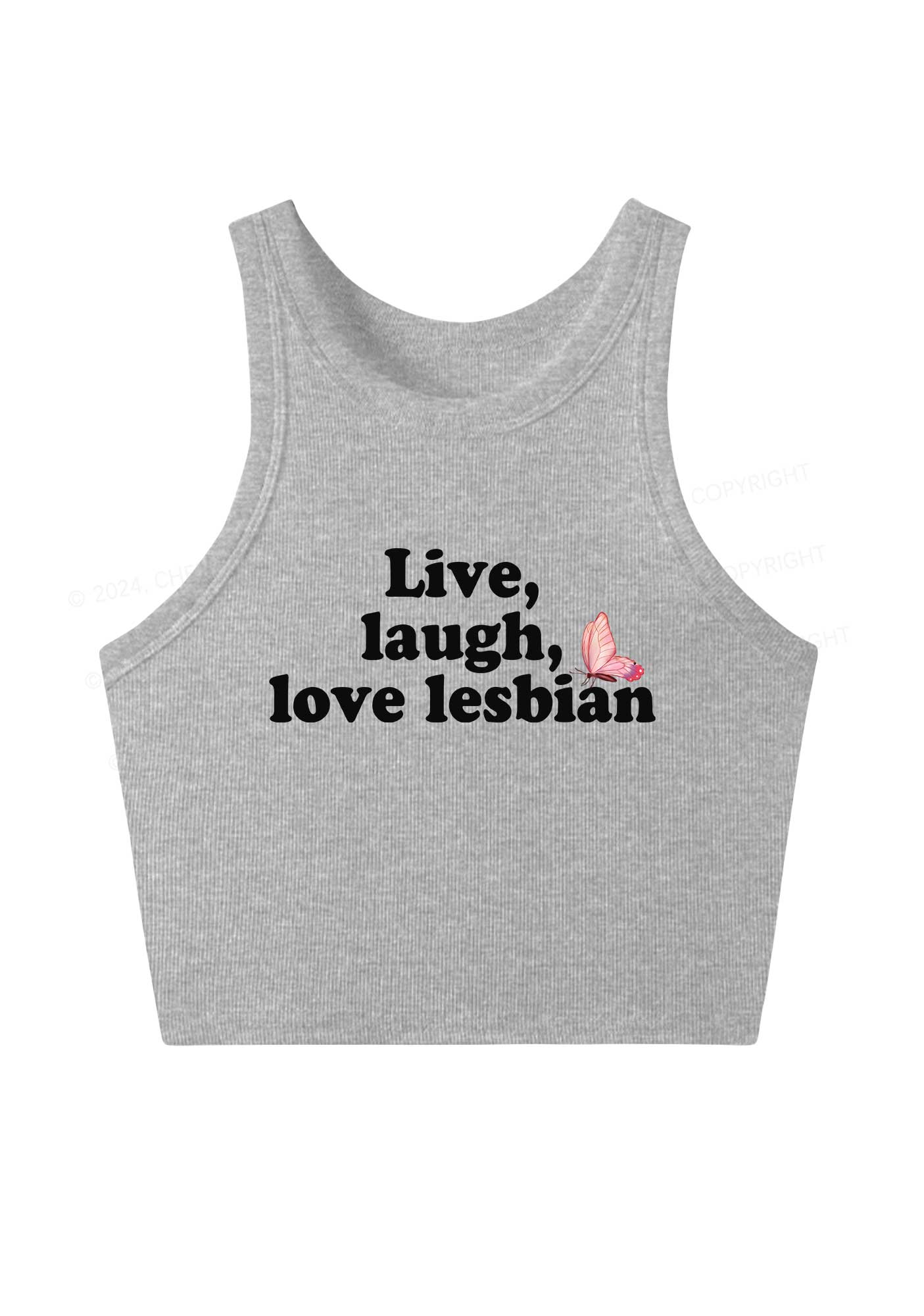 Live Laugh Love Lesbian Y2K Crop Tank Top Cherrykitten