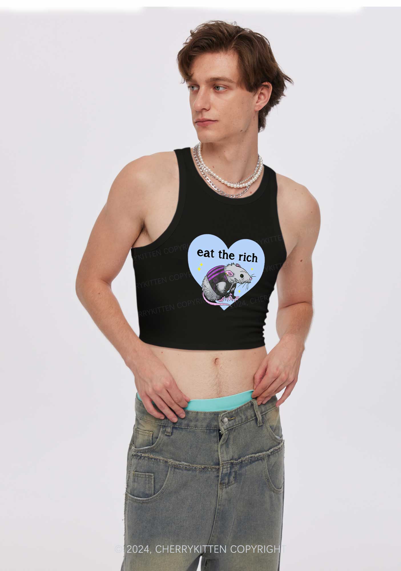 Eat The Rich Rat Y2K Crop Tank Top Cherrykitten