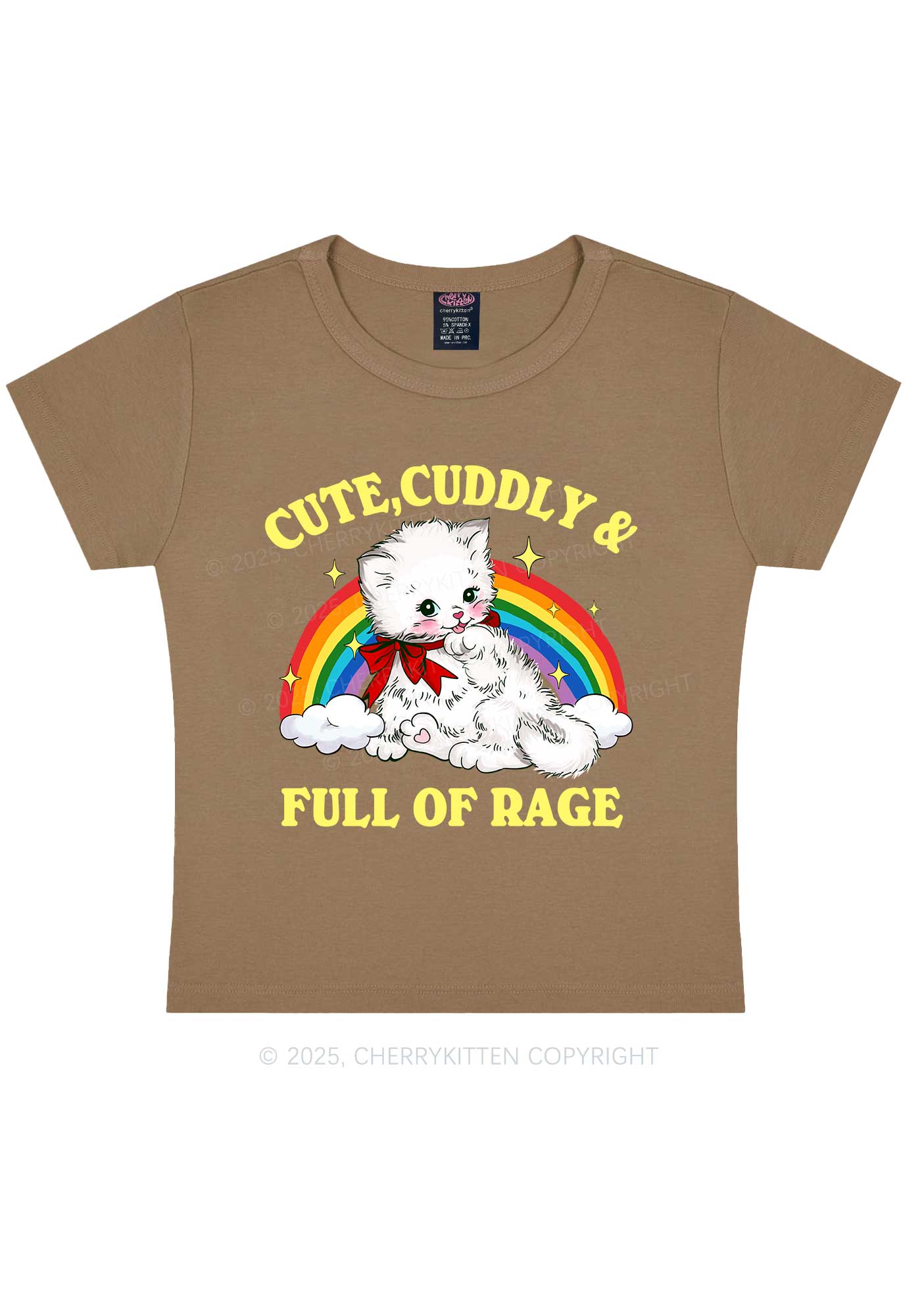 Cuddly Cat Full Of Rage Y2K Baby Tee Cherrykitten