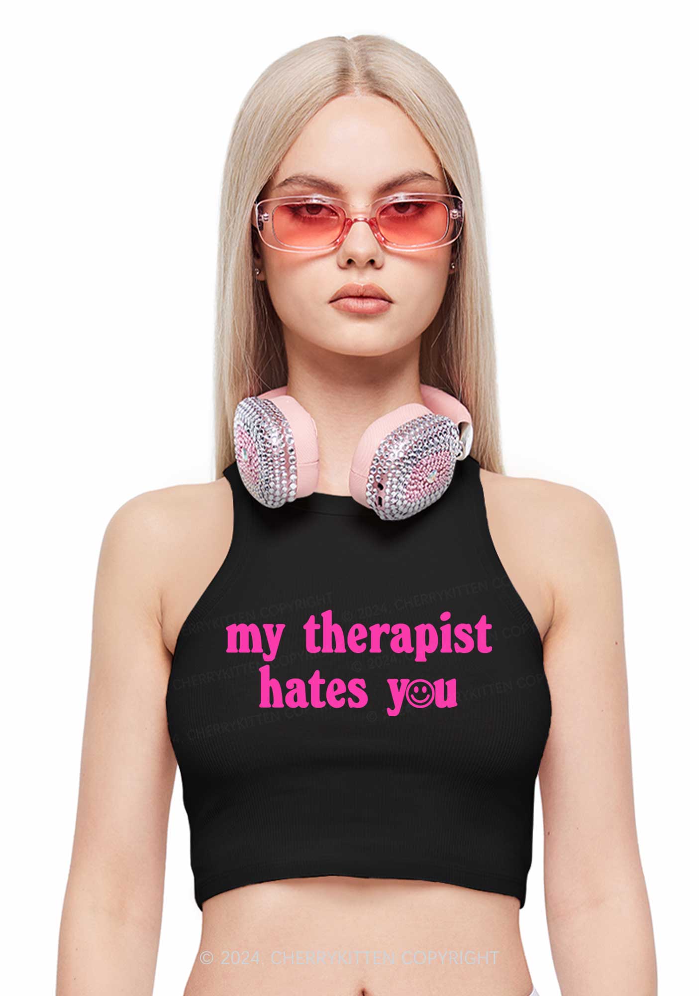 My Therapist Hates You Halo Y2K Crop Tank Top Cherrykitten