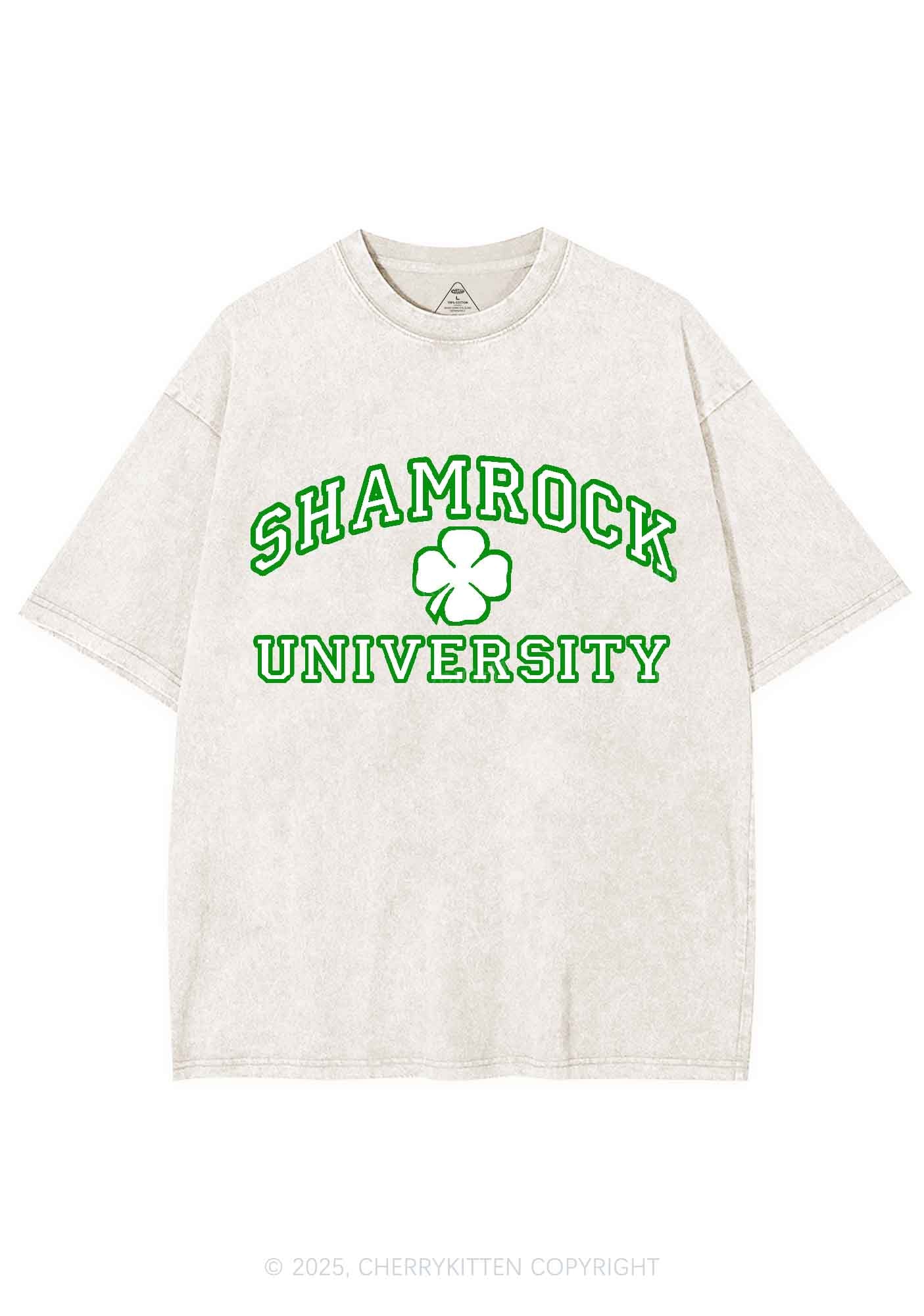 Shamrock University St Patricks Y2K Washed Tee Cherrykitten