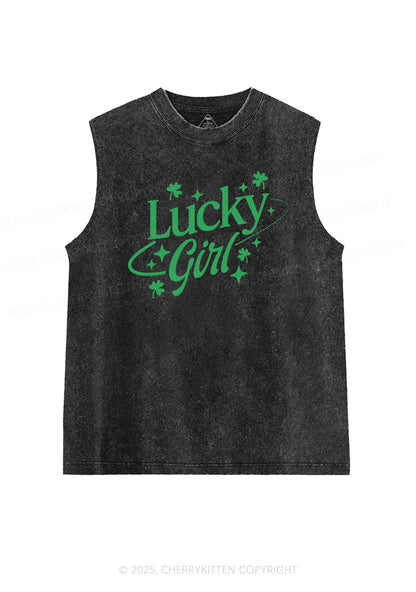 Lucky Girl Star Clover St Patricks Y2K Washed Tank Cherrykitten