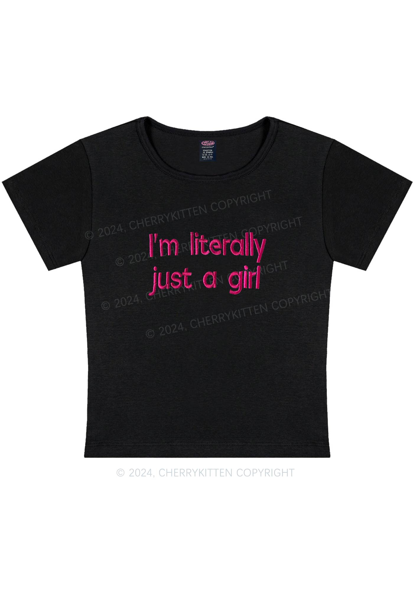 Embroidered Literally Just A Girl Y2K Baby Tee Cherrykitten