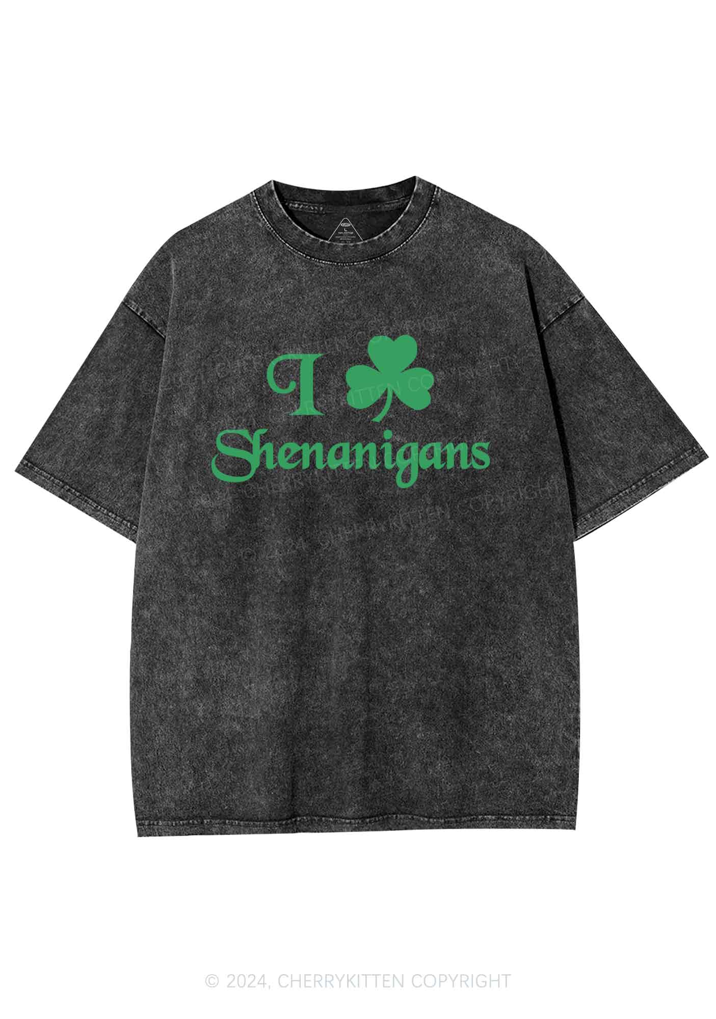 I Love Shenanigans St Patricks Y2K Washed Tee Cherrykitten