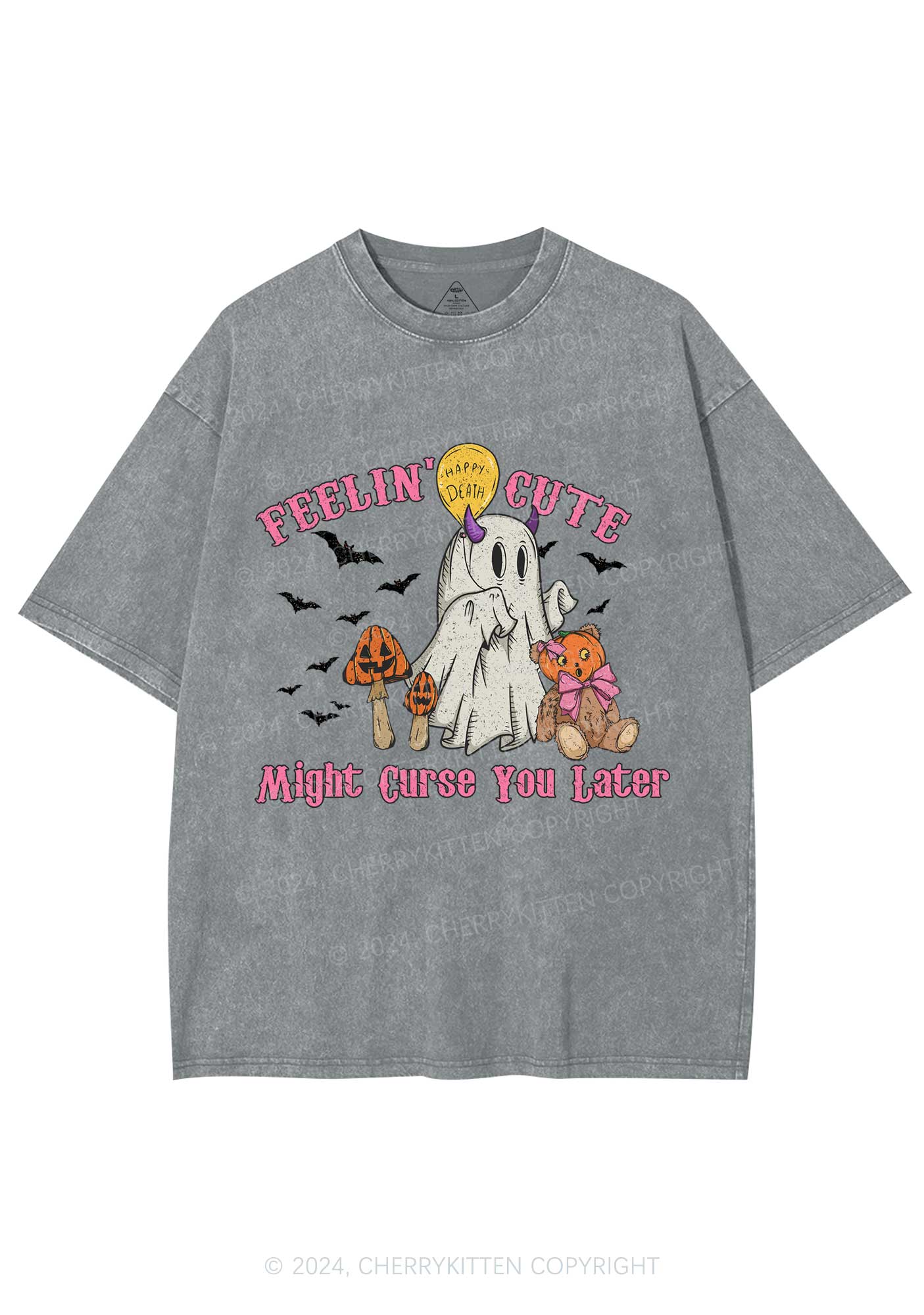 Halloween Feelin Cute Y2K Washed Tee Cherrykitten