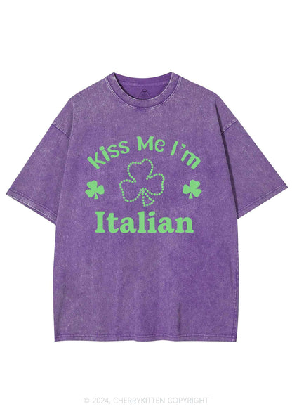 Kiss Me Im Italian St Patricks Y2K Washed Tee Cherrykitten