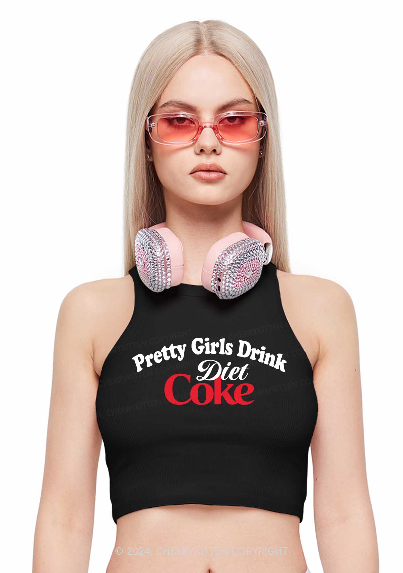 Pretty Girls Drink Diet Coke Y2K Crop Tank Top Cherrykitten