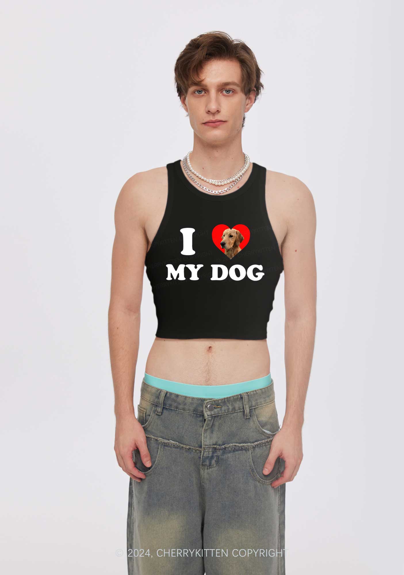 I Love My Dog Custom Photo Y2K Crop Tank Top Cherrykitten