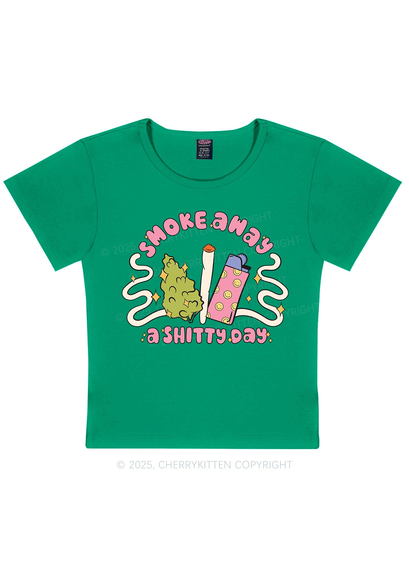 Smoke Away A Shixxy Day Y2K Baby Tee Cherrykitten