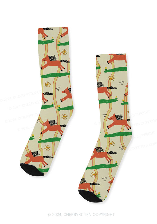 Orange Pony Y2K Digital Printed Socks Cherrykitten