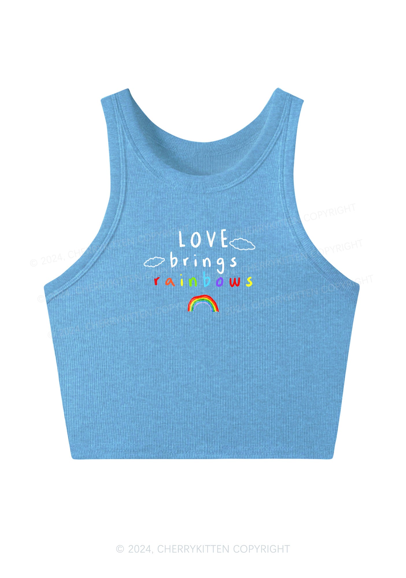 Love Brings Rainbows Y2K Crop Tank Top Cherrykitten