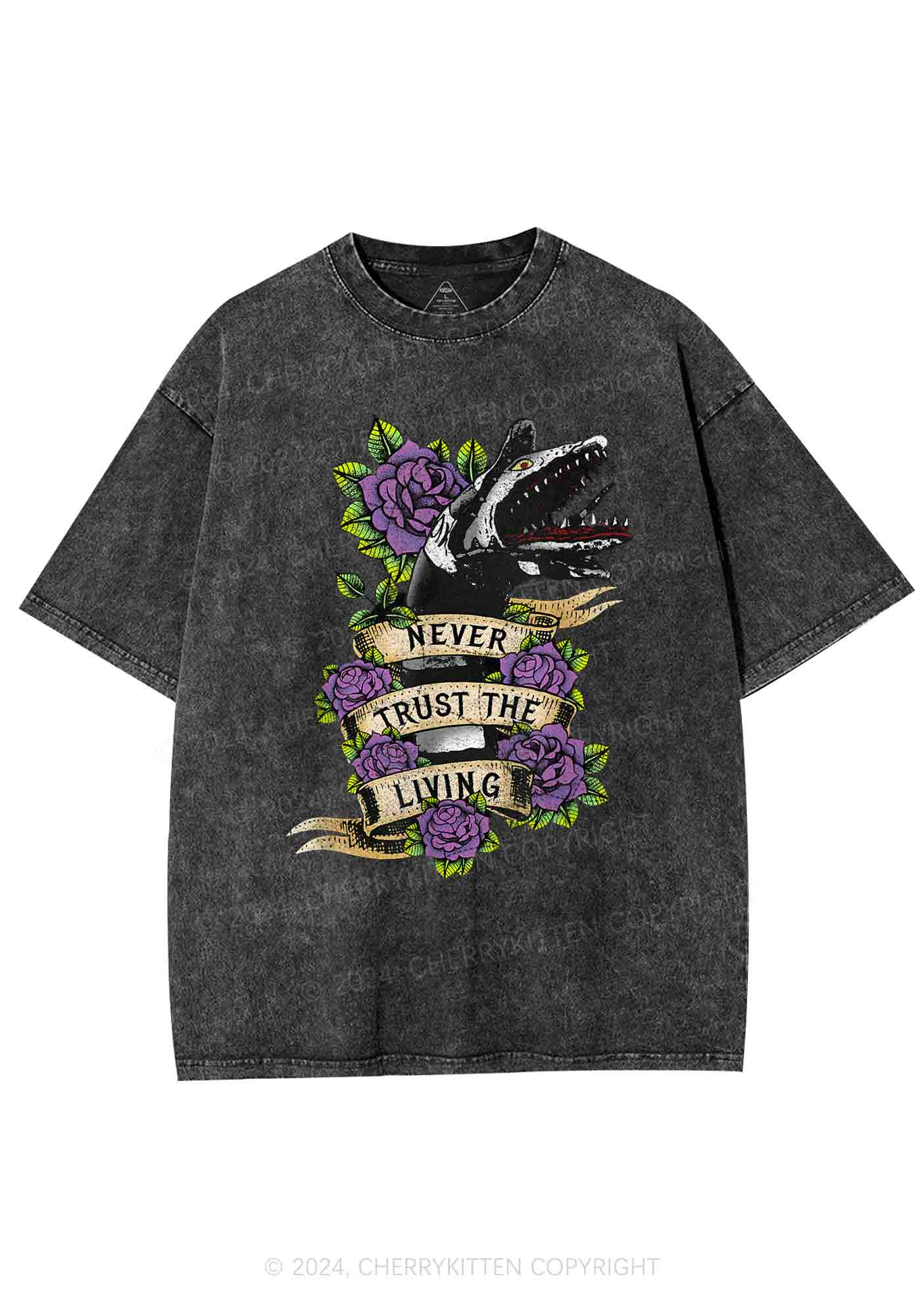 Halloween Never Trust The Living Y2K Washed Tee Cherrykitten