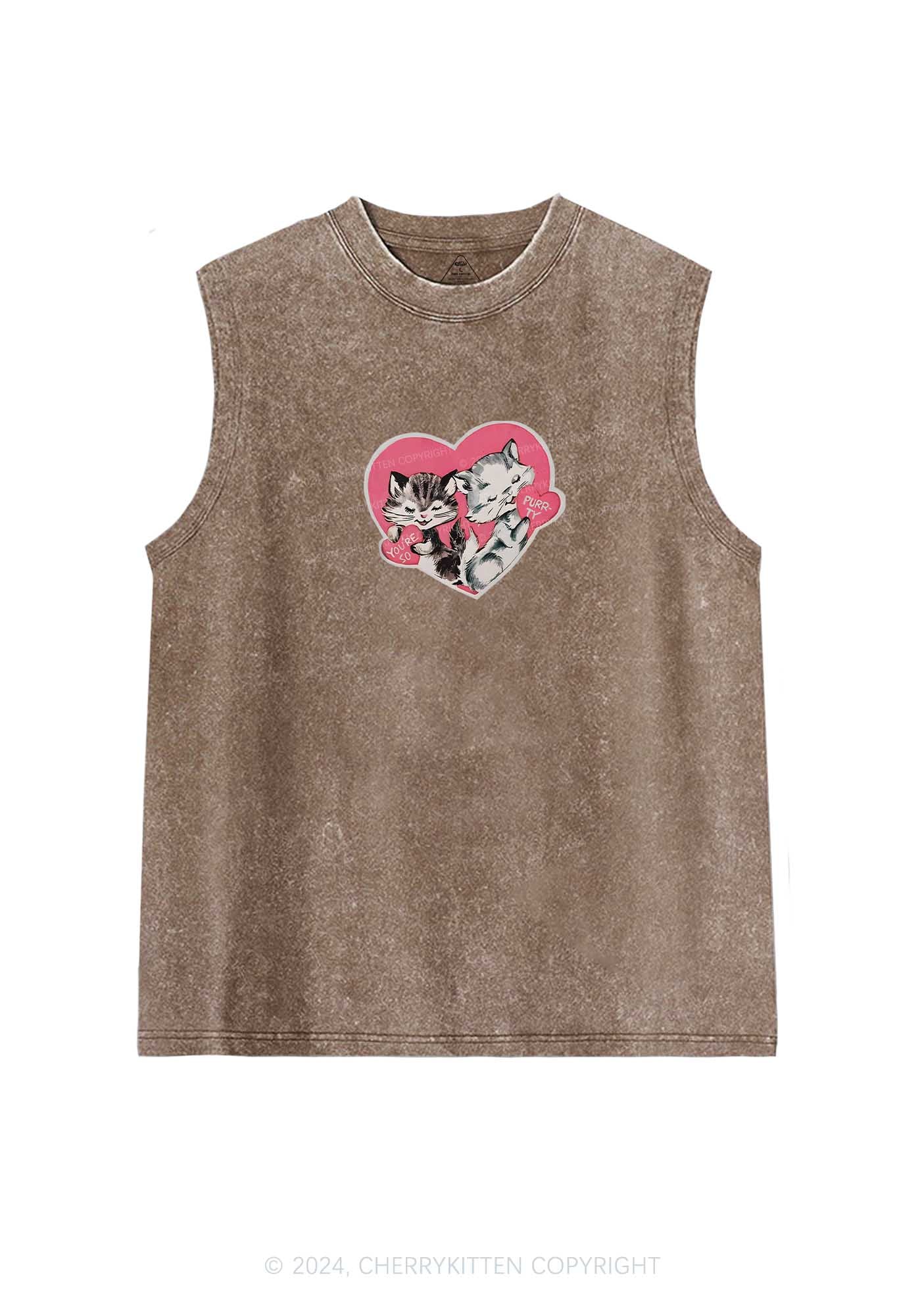 You Are So Purrty Y2K Valentine's Day Washed Tank Cherrykitten