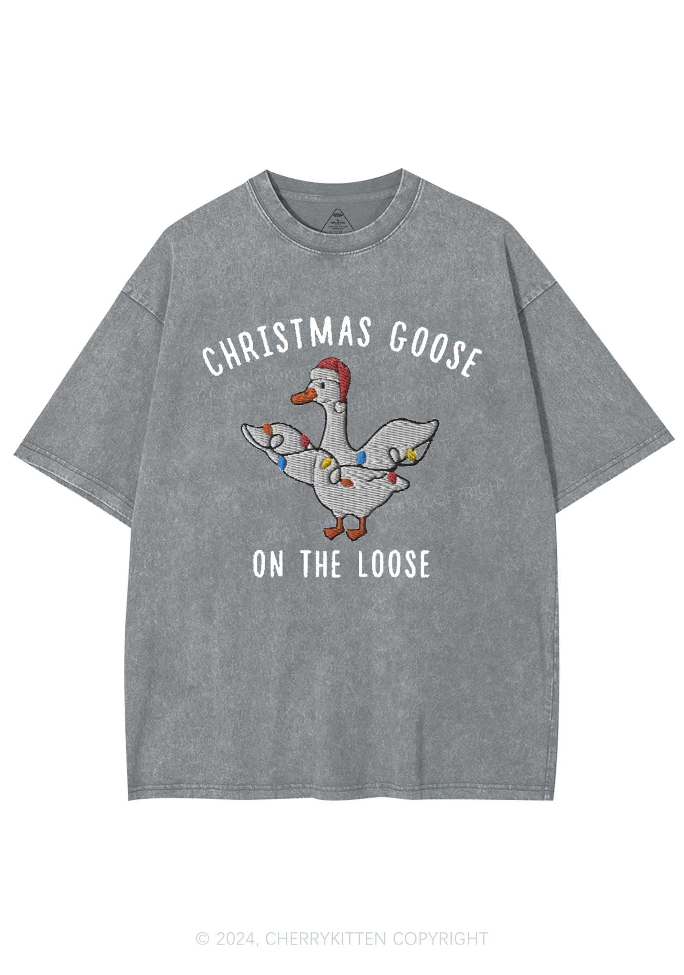 Christmas Goose On The Loose Y2K Washed Tee Cherrykitten