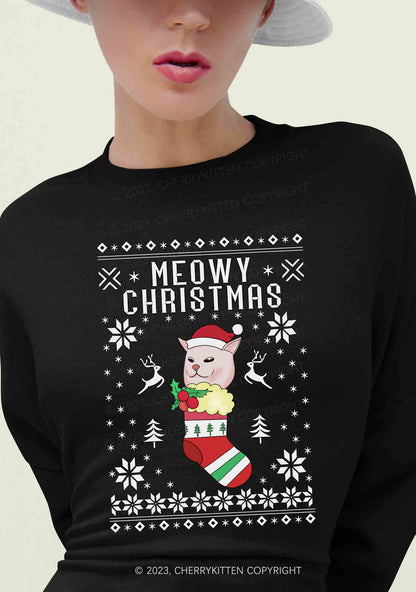 Meowy Christmas Socks Y2K Sweatshirt Cherrykitten