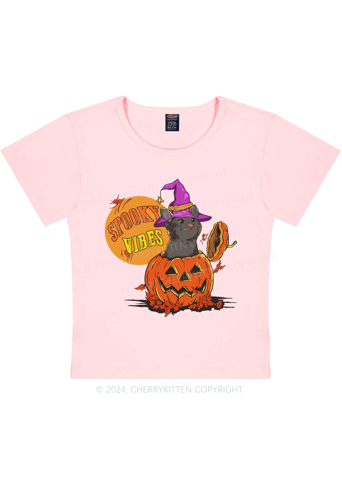 Halloween Spooky Vibes Cat Y2K Baby Tee Cherrykitten