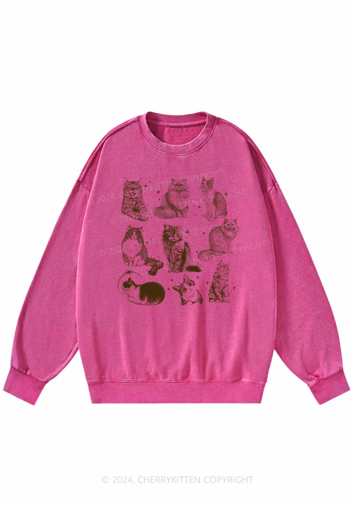 Retro Kitten Y2K Washed Sweatshirts Cherrykitten