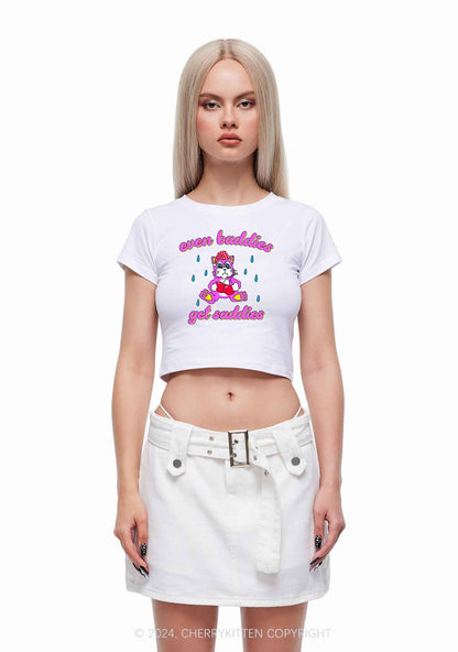 Baddies Got Saddies Cat Y2K Baby Tee Cherrykitten