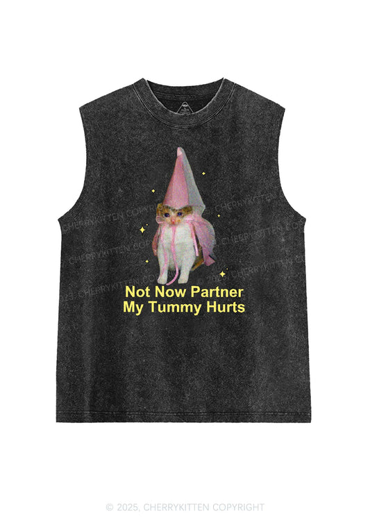 Tummy Hurts Cat Y2K Washed Tank Cherrykitten