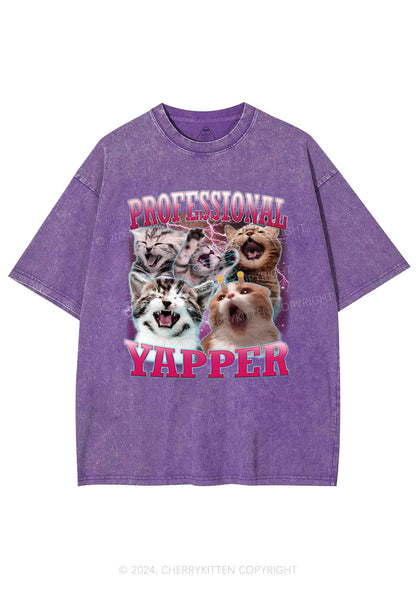 Professional Yapper Cat Y2K Washed Tee Cherrykitten