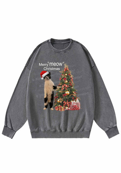 Merry Meow Christmas Y2K Washed Sweatshirts Cherrykitten