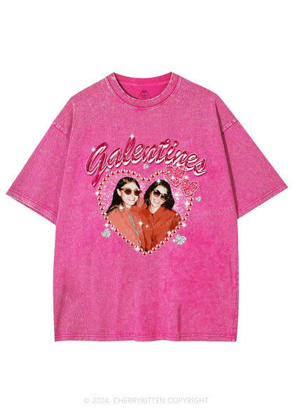 Custom Galentines Photo Y2K Valentine's Day Washed Tee Cherrykitten