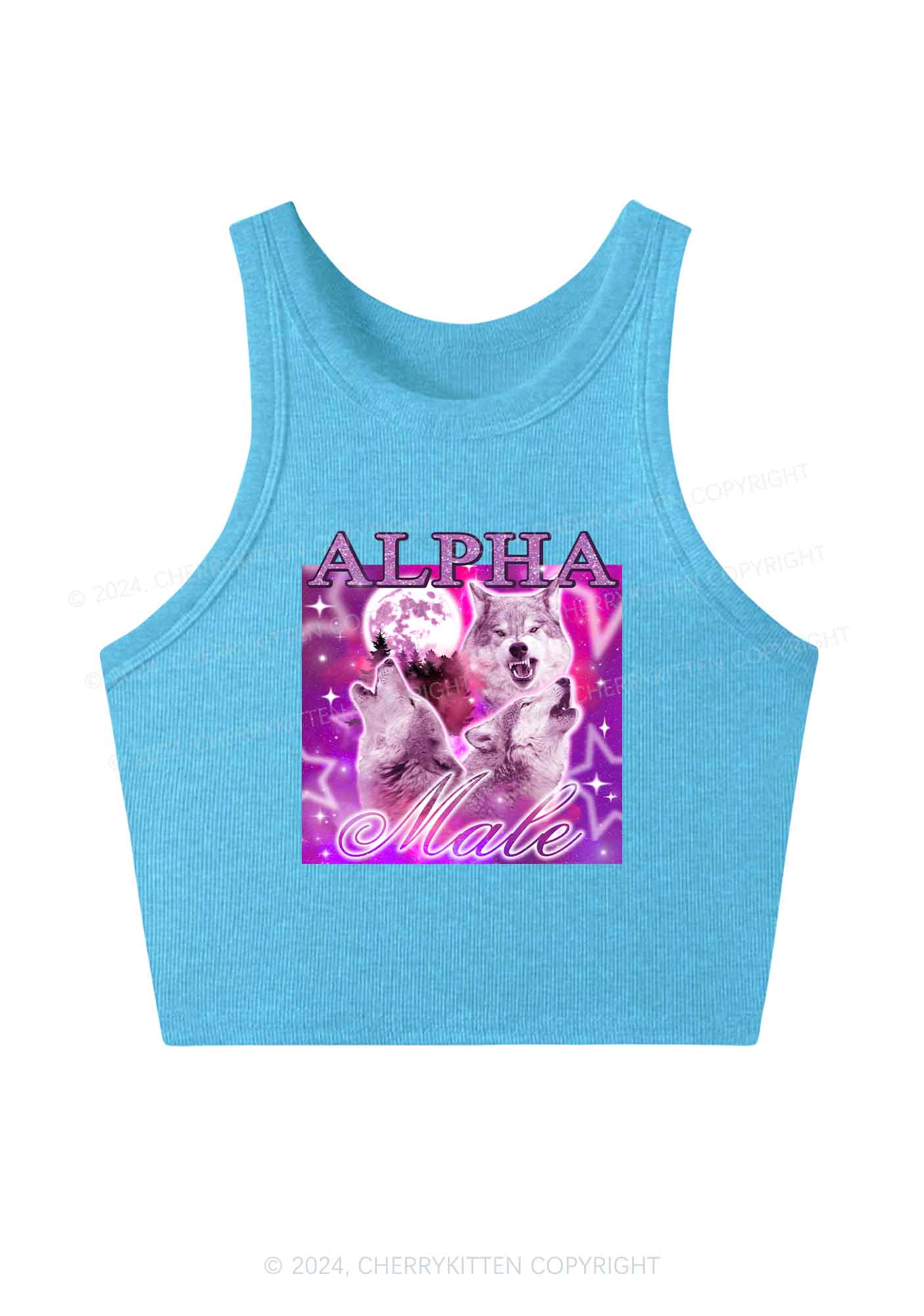 Alpha Male Wolf Y2K Crop Tank Top Cherrykitten