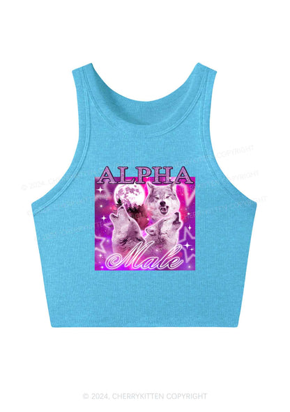 Alpha Male Wolf Y2K Crop Tank Top Cherrykitten