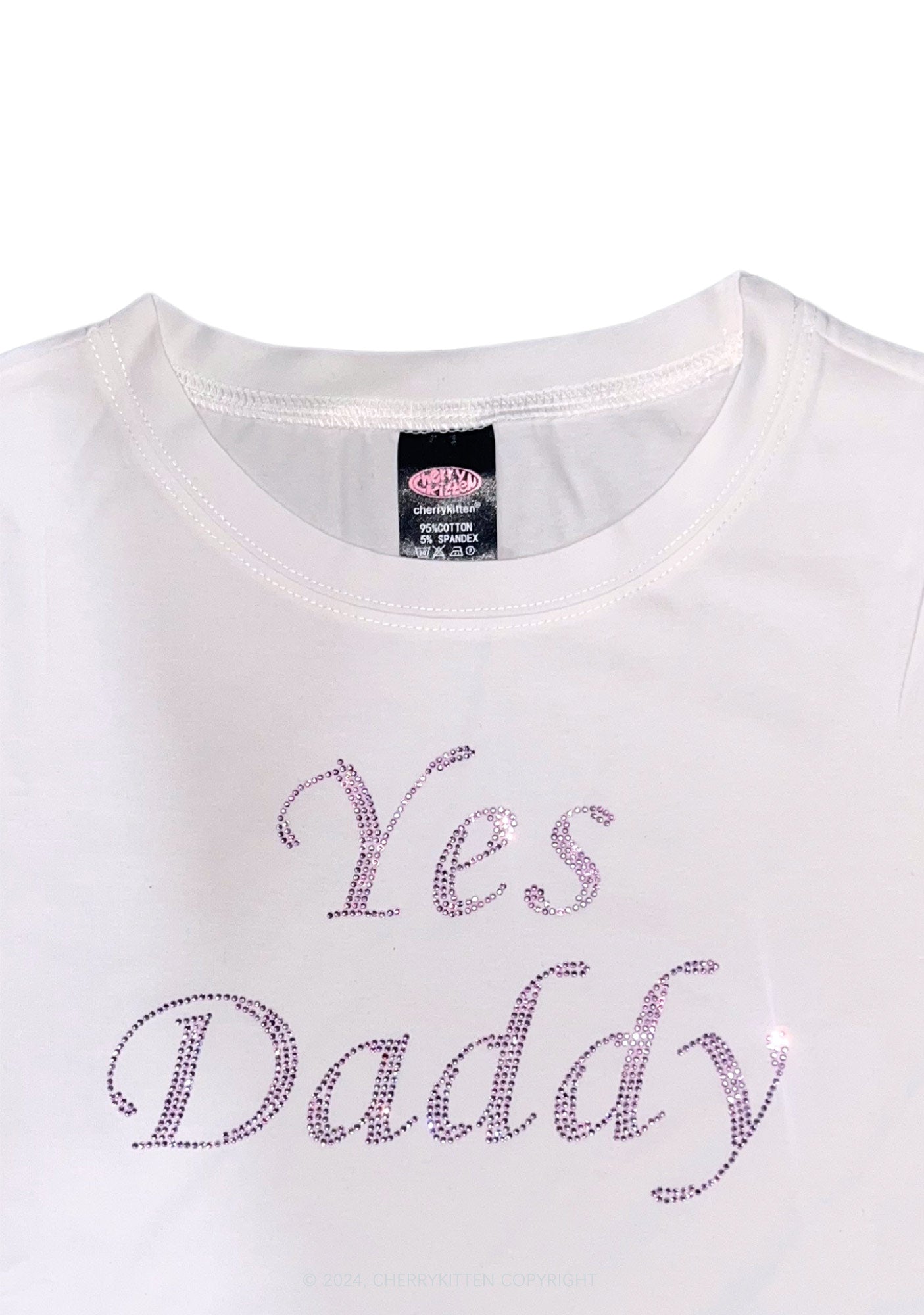 Rhinestone Yes Daddy Y2K Baby Tee Cherrykitten