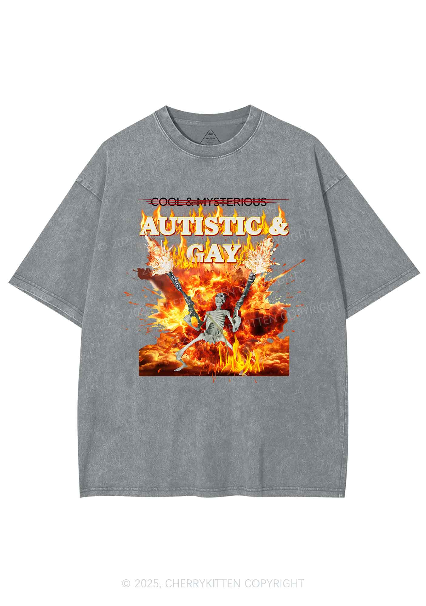 Autistic Gay Skeleton Y2K Washed Tee Cherrykitten