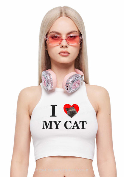 I Love My Cat Custom Photo Y2K Crop Tank Top Cherrykitten